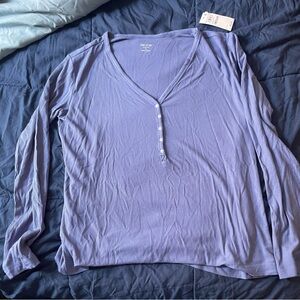 Long Sleeve Henley Top - Blue